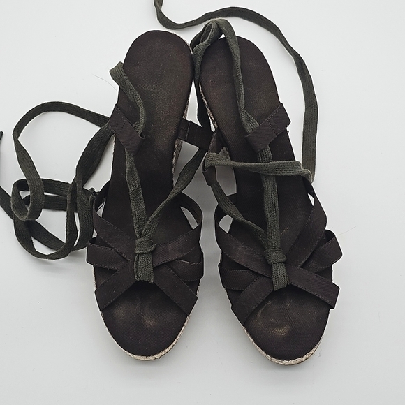 Colin Stewart Brown Tie Up Espadrilles Wedge Sandals, Size 6 - Picture 4 of 8